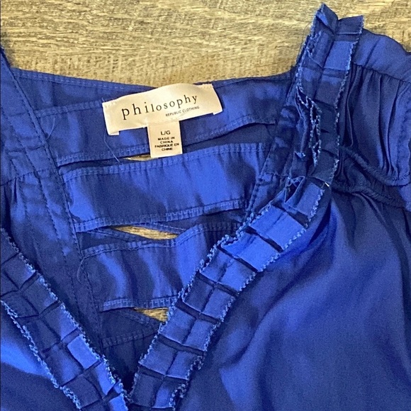 Philosophy Air Flow Ruffled top with lace up back Ultramarine Blue Tank Top - Picture 4 of 13